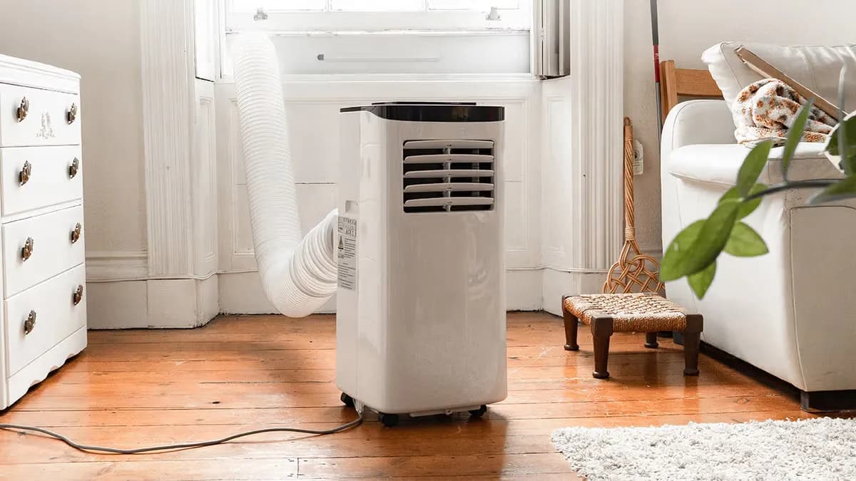 Portable air conditioner in a living room
